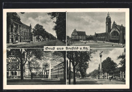 AK Krefeld, Denkmal, Springbrunnen, Bahnhof, Allee  - Krefeld