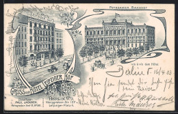 Lithographie Berlin-Kreuzberg, Potsdamer Bahnhof, Hotel Leipziger Hof, Königgrätzerstrasse 127  - Kreuzberg