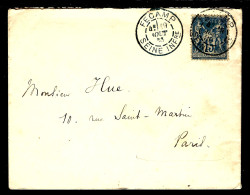 LETTRE DE FECAMP - 1880 - POUR PARIS - TYPE SAGE - 1876-1898 Sage (Tipo II)