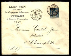 LETTRE DE GRAY / HAUTE SAONE - 1900 - POUR CHAMPLITTE - 1898-1900 Sage (Tipo III)