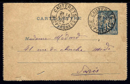 CARTE LETTRE DE CAUTERTS / HAUTES PYRÉNÉES - 1894 - TYPE SAGE - POUR PARIS - Kaartbrieven