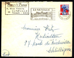 LETTRE DE LUNÉVILLE - 1960 - SON CHÂTEAU - FLEURS DE FRANCE -  - Cartas & Documentos