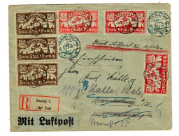 Einschreiben Danzig 3, Luftpost Nach Brandenburg, Weiterleitung Halle, 4.8.1923 - Cartas & Documentos