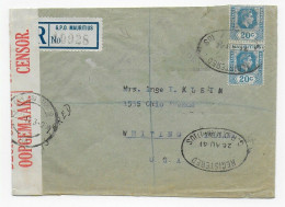 Registered Mauritius To Whiting, 1941 With Censorship - Mauricio (1968-...)