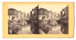 Stereo-Foto Unbekannter Fotograf, Ansicht Venezia, Kanal Mit Alter Brücke In Der Stadt  - Stereoscopio
