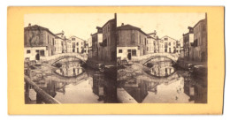 Stereo-Foto Unbekannter Fotograf, Ansicht Venezia, Kanal Mit Alter Brücke In Der Stadt  - Fotos Estereoscópicas