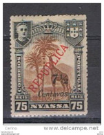 NYASSA:  1921  SOPRASTAMPATO  -  7/12 C./75 R. NERO  E  BISTRO  L. -  YV/TELL. 91 A - Nyasaland