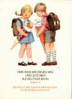 H1842 - Holscher Christine Glückwunschkarte Schulanfang - Kinder Zuckertüte - Verlag Max Müller DDR - Children's School Start