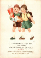 H1843 - Holscher Christine Glückwunschkarte Schulanfang - Kinder Zuckertüte - Verlag Max Müller DDR - Children's School Start