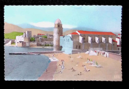 Cp, 66, Collioure, Plage St Vincent, L'église Et Le Château, Voyagée 1964, Ed. Apa-Poux - Collioure