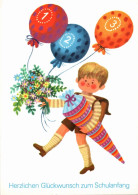 H1846 - Röder Glückwunschkarte Schulanfang - Kinder Zuckertüte Luftballon - Verlag Reichenbach DDR - Primero Día De Escuela