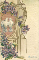 333 CPA Gaufrée Art Nouveau - Violettes Et Couple De Colombes. - Flowers