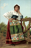 Lithographie Frau In Italienischer Tracht - Costumi