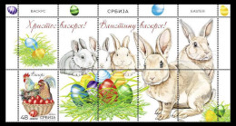 Serbia 2024. Easter, Religions, Christianity, Eggs, Chicken, Rabbit, Stamp + Vignette, MNH - Pâques