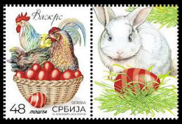 Serbia 2024. Easter, Religions, Christianity, Eggs, Chicken, Rabbit, Stamp With Vignette, MNH - Serbia