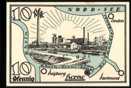Notgeld Herne I. Westf. 1921, 10 Pfennig, Karte Der Umgebung Mit Blick Auf Die Stadt, Denkmal  - [11] Emisiones Locales