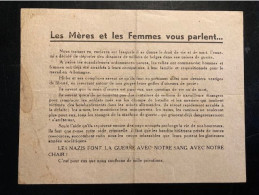 Tract Presse Clandestine Résistance Belge WWII WW2 'Les Mères Et Le Femmes Vous Parlent...' - Dokumente