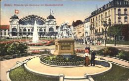 12041711 Basel BS Strassburger Denkmal Mit Bundesbahnhof Schweizer Flagge Fontae - Other & Unclassified