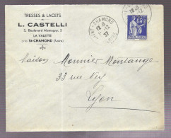 Saint Chamond 1937. Enveloppe à En-tête Des Tresses Et Lacets L. Castelli, Voyagée Vers Lyon (AS) - 1921-1960: Modern Period