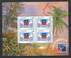 Mayotte Bloc N°1** (MNH) 1999 - Exposition Philatélique "Philexfrance'99" - Blokken & Velletjes