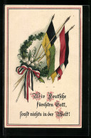 AK Fahnen Vom Zweibund Österreich-Ungarn Und Deutsches Reich Mit Eichenblattkranz  - War 1914-18