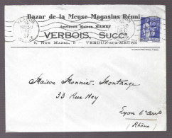 Verdun 1937, Oblitération Mécanique. Enveloppe à En-tête Du Bazar De Meuse Verbois (ex Mamet) Voyagée Vers Lyon (AS) - 1921-1960: Modern Period