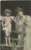Real Photo Hand Colored Young Girl In Cupid And Mam Petite Fille Ange Et Sa Maman - Sonstige & Ohne Zuordnung