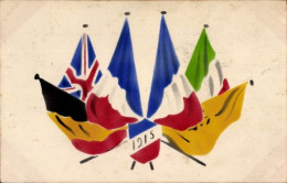 CPA Jahreszahl 1915, Fahnen, Frankreich, Italien, Großbritannien, Belgien - Other & Unclassified