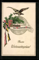 AK Adler Und Tannenzweig Mit Fahnenband, Weihnachtsgruss  - War 1914-18