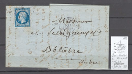 France - Lettre - Paris - Bureau C - Romaine - Pour Belabre - Indre + CAD Pothion 1521 - 1859 - 1849-1876: Période Classique