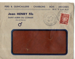 Enveloppe De 1943, Henry De SAINT-AUBIN-DU -CORMIER, (35), Timbre Pétain, 1,20 Francs, Charbon, Bois, Ardoises - Sonstige & Ohne Zuordnung