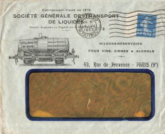 SEMEUSE 25C YT 140 SUR ENV ILLUSTREE STE GLE TRANSPORT DE LIQUIDE WAGONS PARIS 14/12/1923 POUR TESSON - 1921-1960: Modern Period