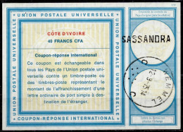 CÔTE D'IVOIRE IVORY COAST Vi19  40 FRANCS CFA  Int. Reply Coupon Reponse Antwortschein IRC IAS SASSANDRA / Red. Belgique - Côte D'Ivoire (1960-...)