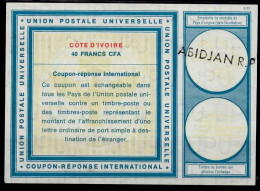 CÔTE D'IVOIRE IVORY COAST  Vi19  40 FRANCS CFA  Int. Reply Coupon Reponse Antwortschein IRC IAS ABIDJAN R.P. - Costa D'Avorio (1960-...)