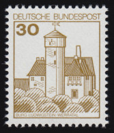 914AI Burgen Und Schlösser 30 Pf Ludwigstein, ALTE Fluoreszenz, Postfrisch ** - Neufs