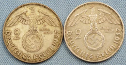 3 Reich • Lot 2x • 2 Mark • 1937 A + 1937 D •  Reichsmark • Deutsches Reich / Germany / Allemagne •  [24-704] - 2 Reichsmark