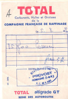 Facturette Huile, Carburants Total, Altigrade GT Reine Des Autoroutes, 1974, Cachet ROMAGNE, (35), Trou Central Haut - Automobile