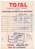 Facturette Huile, Carburants Total,  GT Reine Autoroutes, 1974, Cachet SAINT OUEN DES ALLEUX , (35), Trou Central Haut - Auto's