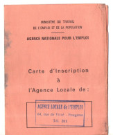 Carte D'inscription Agence Locale Pour L'emploi, De 1972, 2 Volets, Ministère Travail, - Ohne Zuordnung