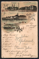 Lithographie Friedrichshafen, Das Königliche Schloss, Das Kurhaus, Bodensee-Dampfer  - Friedrichshafen