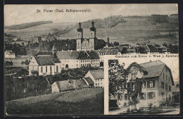 AK St. Peter /Bad. Schwarzwald, Gasthaus Zum Kreuz V. Wwe. J. Rombach, Ortsansicht Mit Der Kirche  - Autres & Non Classés