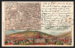 Lithographie Freiburg I. Br., Karte Der Umgebung, Gesamtansicht  - Freiburg I. Br.