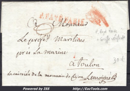 FRANCE MARQUE POSTALE AVEC GRIFFE ROUGE P.PAYÉ PARIS + GRIFFE DE VÉRIFICATION - 1801-1848: Vorläufer XIX