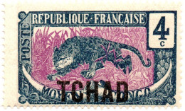 CIAD, CHAD, FAUNA, LEOPARDO, 4 C., 1922, FRANCOBOLLI NUOVI (MLH*) Scott:TD 3, Yt:TD 3 - Unused Stamps