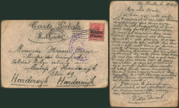 Guerre 14-18 - OC3 Sur Carte Postale à La Main Expédié De Bruxelles (1915) > Soldat Belge Interné Au Camp De Harderwijk - OC1/25 Governo Generale