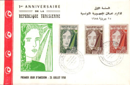 TUNISIE FDC 1958 ANNIVERSAIRE DE LA REPUBLIQUE - Tunesien (1956-...)