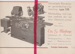 Pub Reclame - Slijpmachines Ets. G. Matheys ; Brussel - Orig. Knipsel Coupure Tijdschrift Magazine - 1948 - Non Classés