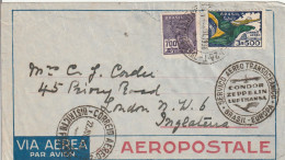Zeppelin Brésil Lettre Pour L'Angleterre 1936 - Zeppelins