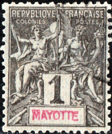 MAYOTTE, ALLEGORIA, TIPO “GROUPE”, 1892, USATI Mi:YT 1, Scott:YT 1, Yt:YT 1, Sg:YT 1 - Oblitérés