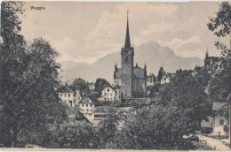 Weggis, Suisse. Vue Générale Sur L'église. CPA Excellent état. Ecrite. Manque Le Timbre. 2 Scans - Weggis